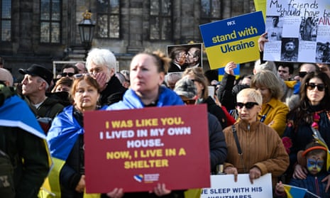 Large crowds gather for a march and demonstration in Dam Square to mark the third anniversary of the war in Ukraine in Amsterdam, the Netherlands last month.