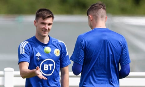 Kieran Tierney in training with Scotland on Tuesday
