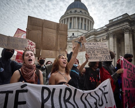 Protesters rally during a demonstration of high-school students as part of a nationwide protest movement over learning conditions near the Pantheon in Paris.