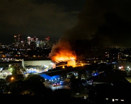 Landmann Way recycling and waste centre on fire at night