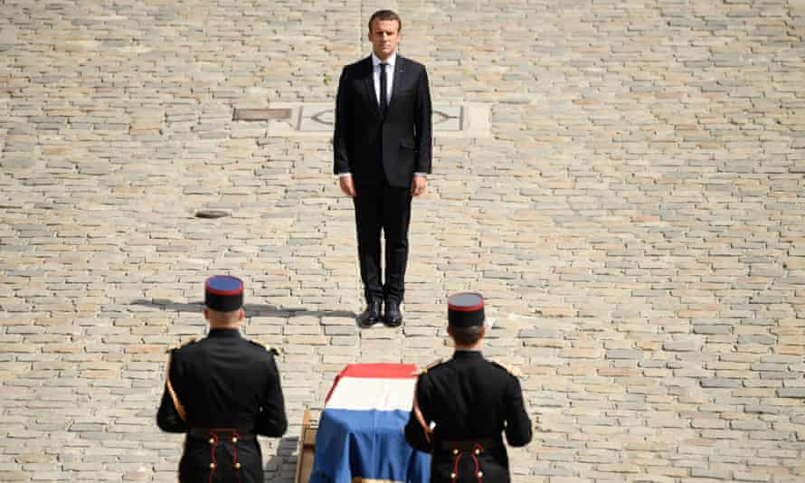 President Emmanuel Macron at the funeral ceremony.