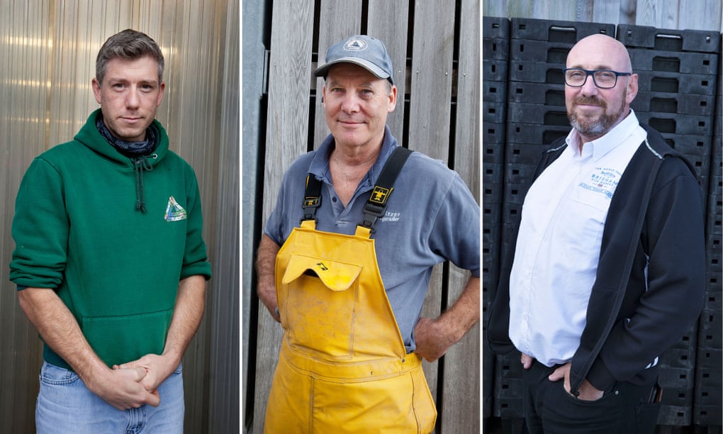 (l-r) Josh Perkes, owner of Brixham Seafish; retired fisherman Andy Ricks; and Kevin Dale of Brixham Trawler Agents.