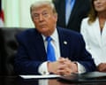 Donald Trump speaks to reporters in the Oval Office