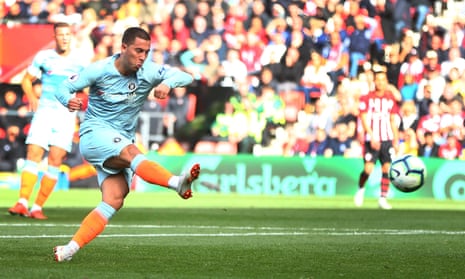 Eden Hazard fires Chelsea into the lead at Southampton on Sunday and is the Premier League’s top scorer with seven goals in eight games.