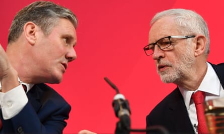 Jeremy Corbyn and Keir Starmer during a press conference in London.