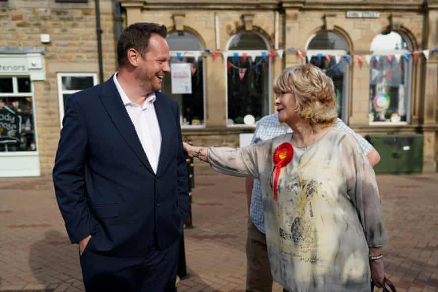 Simon Lightwood, the new Labour MP for Wakefield, being congratulated by a party supporter