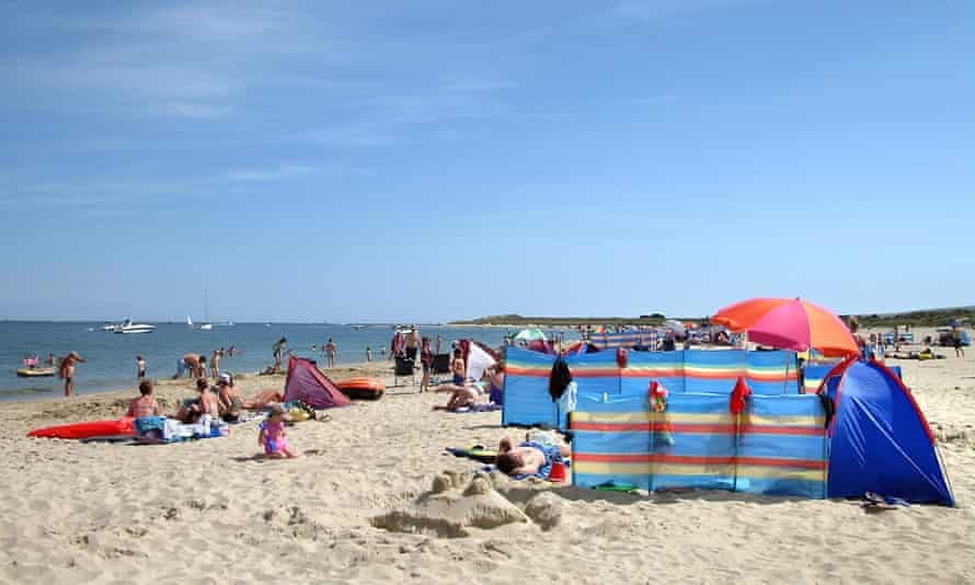 Dorset, England, families on the beach