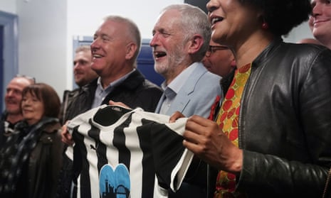 Jeremy Corbyn, centre, meets Newcastle United supporters campaigning to remove club owner, Mike Ashley. 