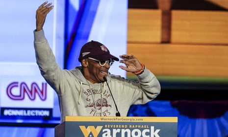Actor and director Spike Lee speaks during an election night watch party for Democratic senator Raphael Warnock.