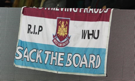West Ham fans display a banner at the defeat by Watford last Sunday.