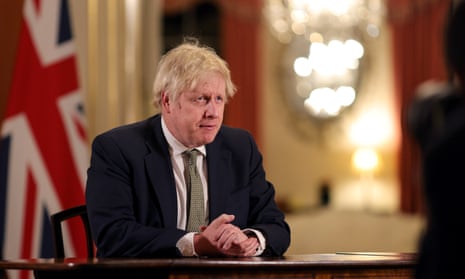 Boris Johnson films his Covid-19 address to the nation, in 10 Downing Street, Monday 4 January.