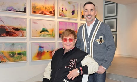 Sir Elton John and David Furnish at home in their art gallery in Windsor