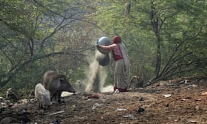 A manual scavenger disposes of human excreta at a dumping ground. Residents living by the dumping yard complain that often they cannot keep their doors and windows open because of bad smell coming out of the dumping ground.