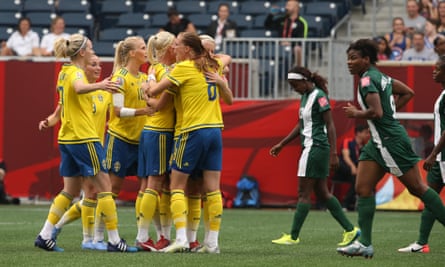 Sweden celebrate against Nigeria.