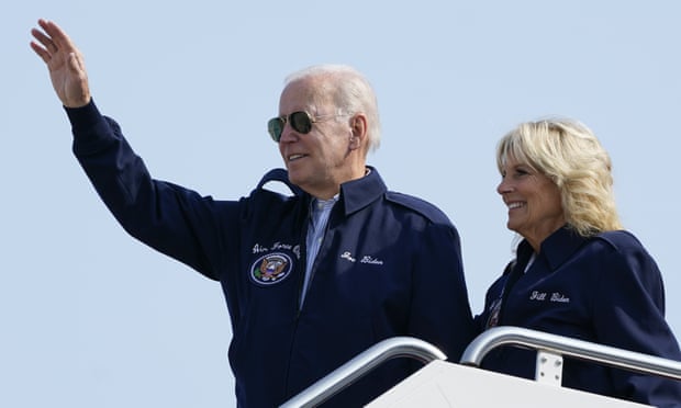 President Biden before boarding Air Force One with Jill Biden at Andrews Air Force Base, as they head to London to attend the Queen’s funeral.