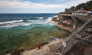 Wylies Baths, heritage sea baths at Coogee with Wedding Cake Island in background, Grant Reserve.Sydney, New South Wales, Australia, Australasia