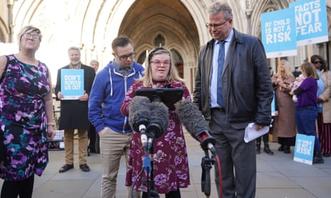 Heidi Crowter talks to the media outside the Royal Courts of Justice in central London.