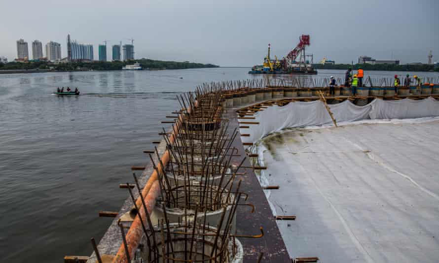 A seawall is under construction in Muara Baru.