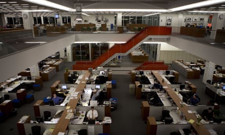The newsroom at the New York Times, which has taken legal action against news platform Brave.