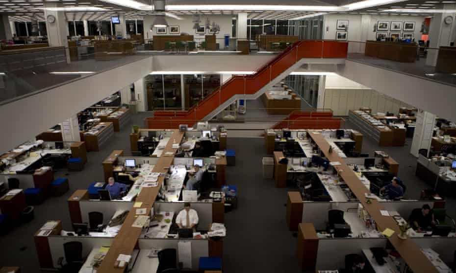 The newsroom at the New York Times building in May 2008. 