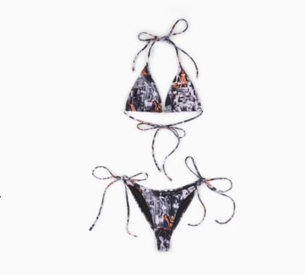 A bikini featuring prints from artist Dick Jewell