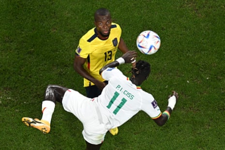 Enner Valencia is challenged by Pathé Ciss