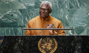 Solomon Islands’ prime minister, Manasseh Sogavare, addresses the UN general assembly in New York, 22 September 2023