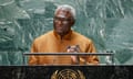 Solomon Islands prime minister Manasseh Sogavare speaks at the UN general assembly in New York on Friday