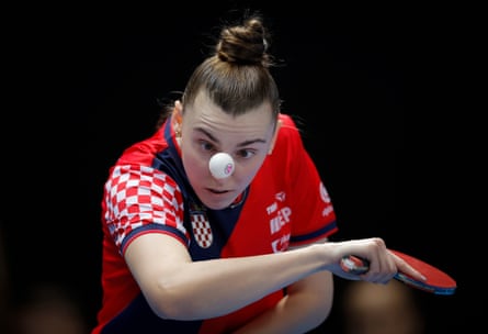 Lea Rakovac of Croatia serves during her defeat by Nicole Arlia of Italy