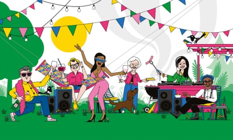 Illustration of celebrities having fun at a summer barbecue
