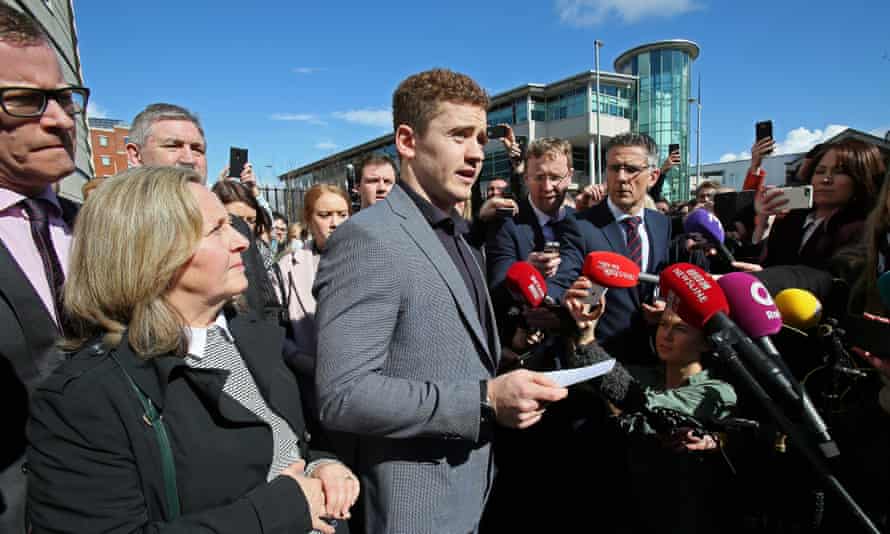 Paddy Jackson speaks to the media after being found not guilty, March 2018