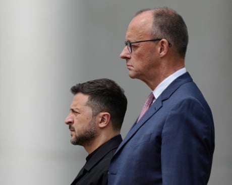 Volodymyr Zelenskyy and Fredrich Merz in profile