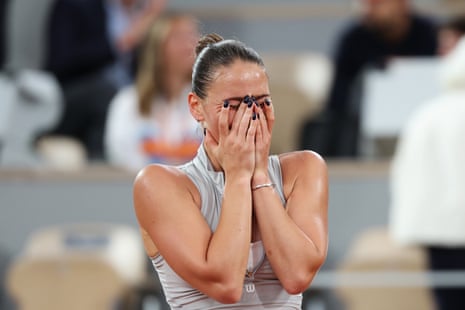 Marta Kostyuk of Ukraine reacts after victory over Elina Svitolina.
