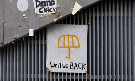 A poster left behind after a protest in Hong Kong, December 2014.