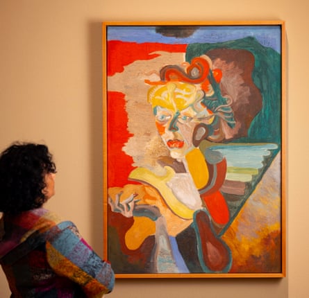 A visitor to Brasil! Brasil! looks at Flávio de Carvalho’s Portrait of Ivone Levi, 1951.
