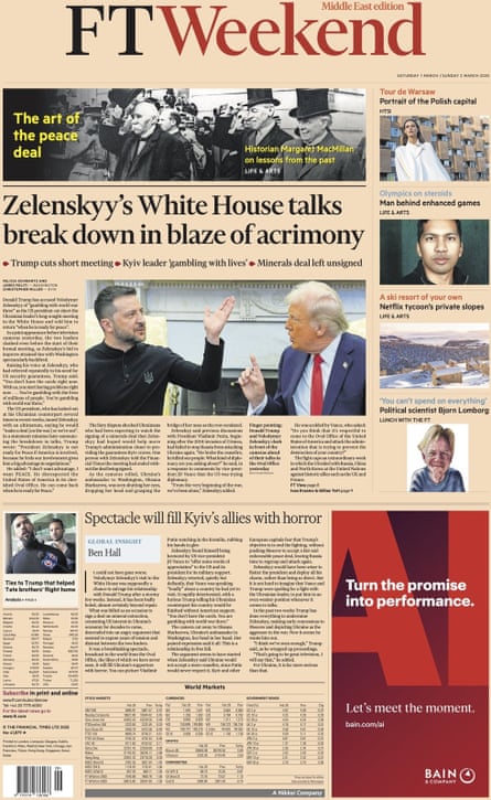 Financial Times front page, Saturday 1 March 2025