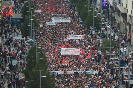 Demonstrators gather in Madrid’s city centre during a housing rights demonstration on 3 October.