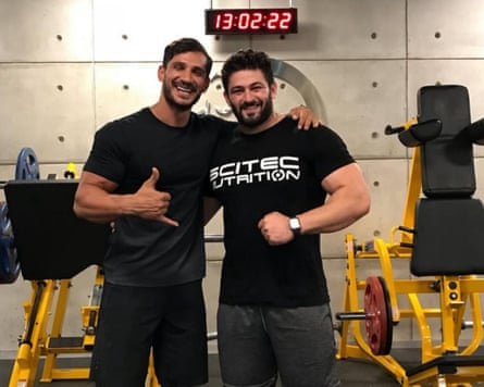 Bodybuilders Akbar Sarbaz, left, with Mahdi Zatparvar, who was shot and killed at a protest on 9 January.