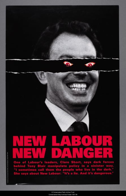 Poster shoes Tony Blair with red, devillish eyes with the tagline, ‘New Labour, New Danger.’