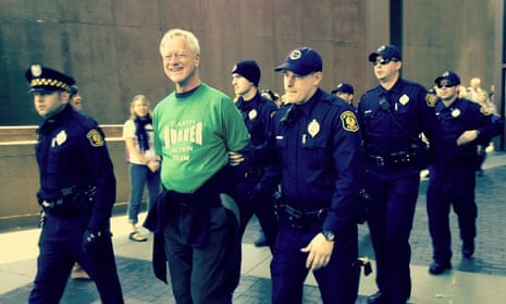 Lakey being arrested in Pittsburgh in 2013, while protesting against the activities of the banking industry.