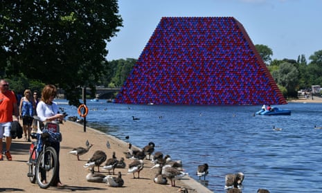 Bang the drum … the London Mastaba by Christo, on Hyde Park’s Serpentine lake, is his first UK outdoor work.