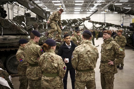 Rishi Sunak talking to British troops at the Tapa Military base, in Tapa, Estonia this afternoon. He thanked them for their service as part of Nato’s enhanced forward presence on its eastern flank