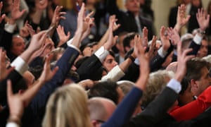 The clamor to ask questions at the White House.