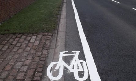 A particularly narrow cycle lane in Wigan.