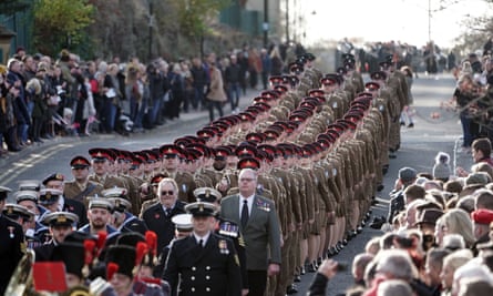 Soldiers parade before the start of Sunderland’s Remembrance service