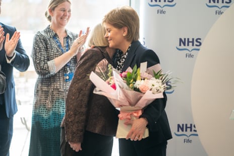 Nicola Sturgeon presented with flowers at the NHS Fife National Treatment Centre today, where she was making her final official visit as Scotland’s first minister.