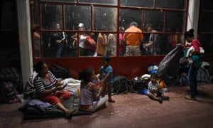 Migrants traveling with the caravan in MatÃ­as Romero, Mexico.