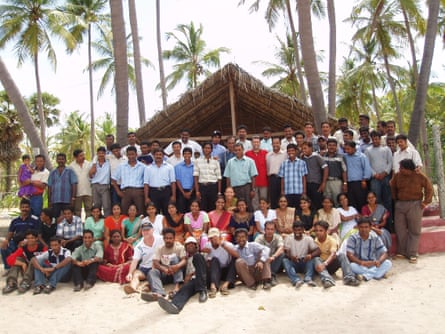 The ACF team, including most of the victims, attend a leaving party for Fabrice Carbonne (in red) in Muttur on 3 June 2006.