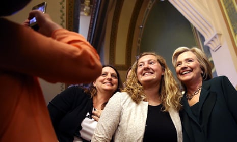 Hillary Clinton poses for a photo at the Iowa state capitol in Des Moines. Clinton has on numerous occasions dismissed speculation over her foundation’s internal dealings.