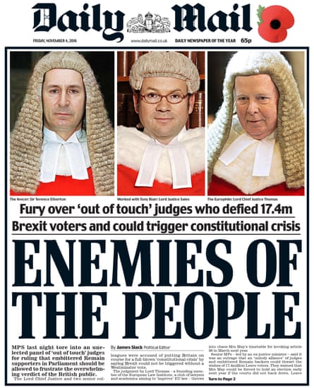 The Daily Mail’s front page on 4 November 2016 under Dacre’s editorship